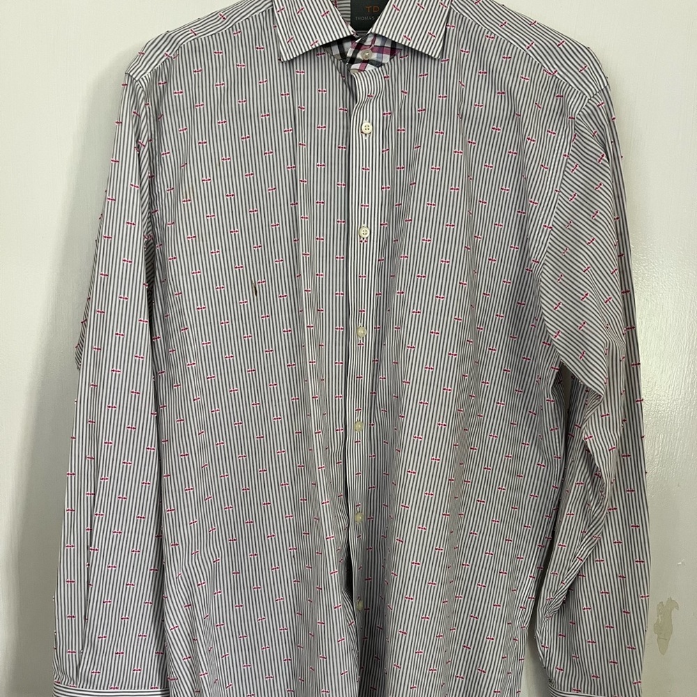 Thomas Dean Button Down stripes with pink bow ties